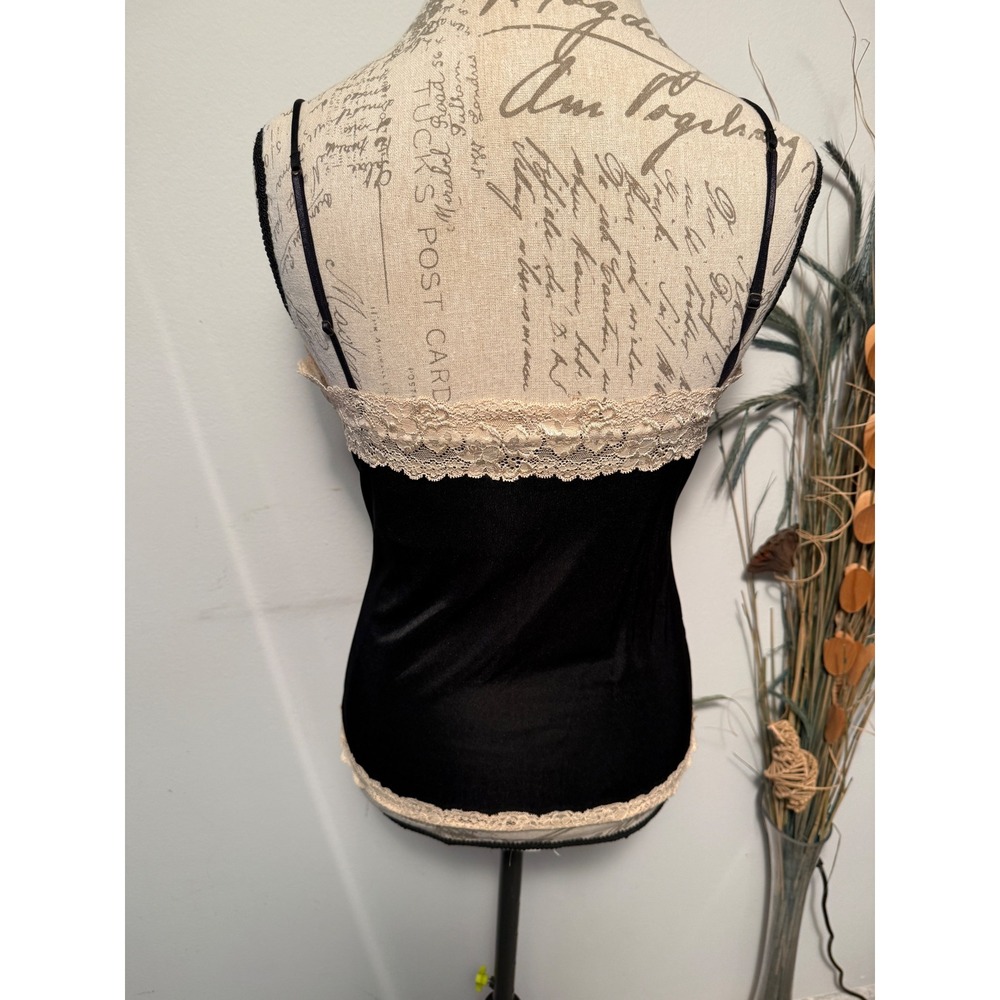 Vintage Victorias Secret Gold Label Black Lace Trim‎ Camisole Top Large USA Made